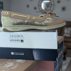 Sperry Women's Beige and Glitter Loafers